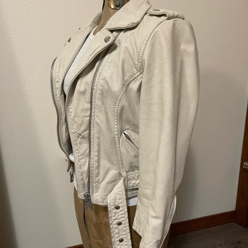 All Saints Off-White Cropped Leather Jacket